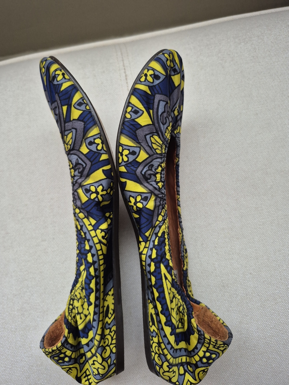 Lanvin Yellow & Navy Printed Ballet Flats - Picture 4 of 7
